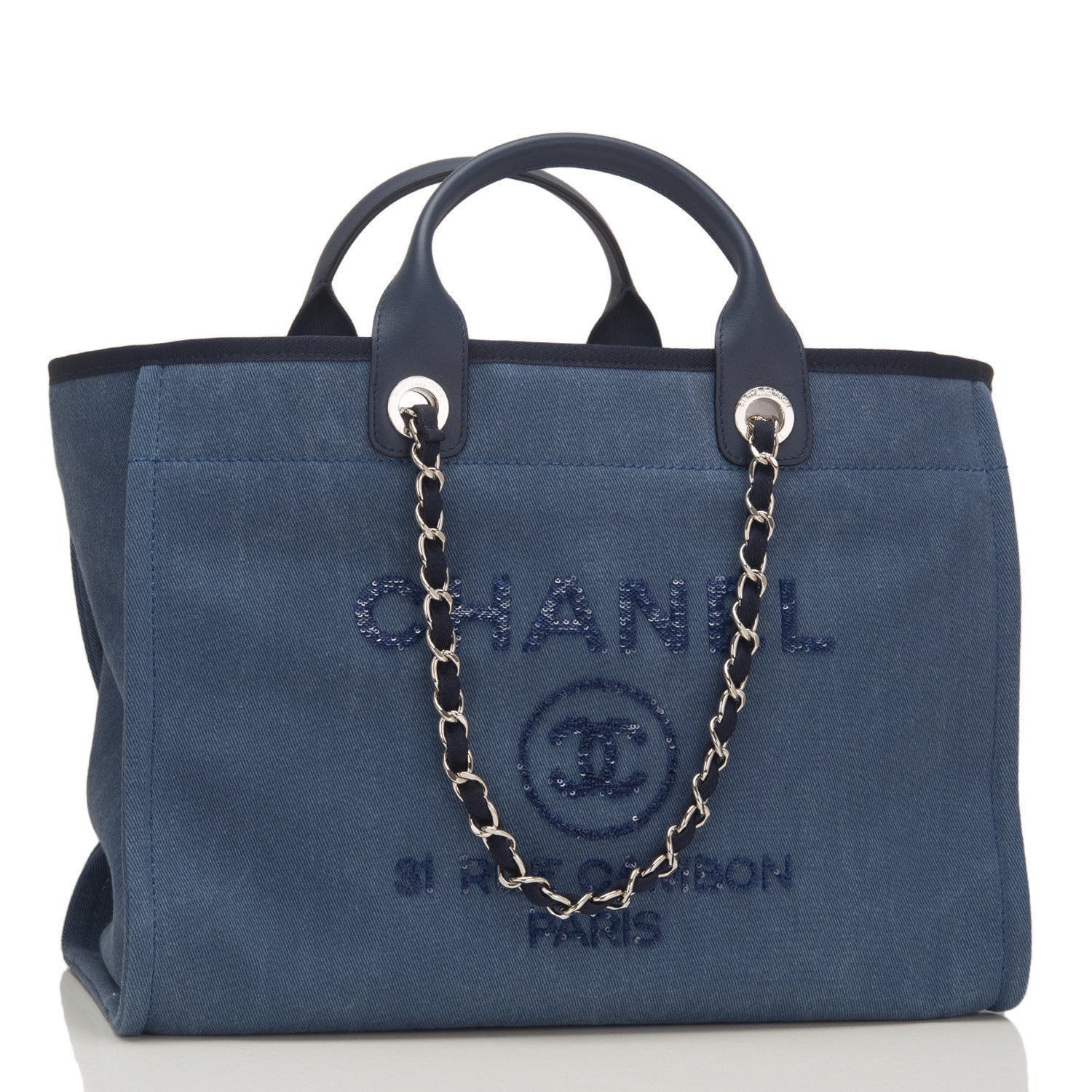 Chanel Deauville large tote bag navy blue canvas 2024