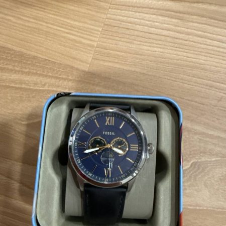 Fossil Flynn Blue Dial Black Leather Watch - Preorder