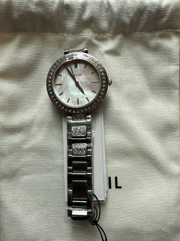 Fossil Karli Three-Hand Silver-Tone Watch actual stock front photo
