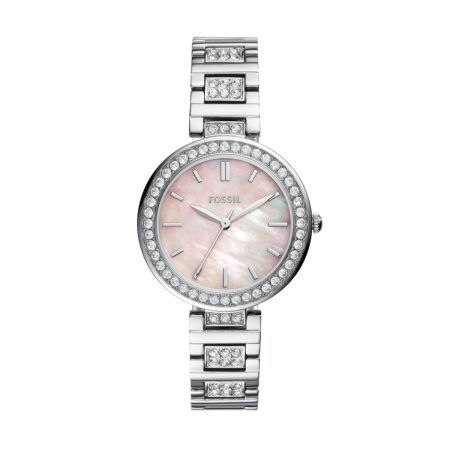 Fossil Karli Three-Hand Silver-Tone Watch official front view