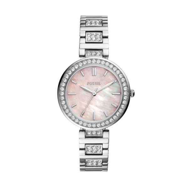 Fossil Karli Three-Hand Silver-Tone Watch official front view