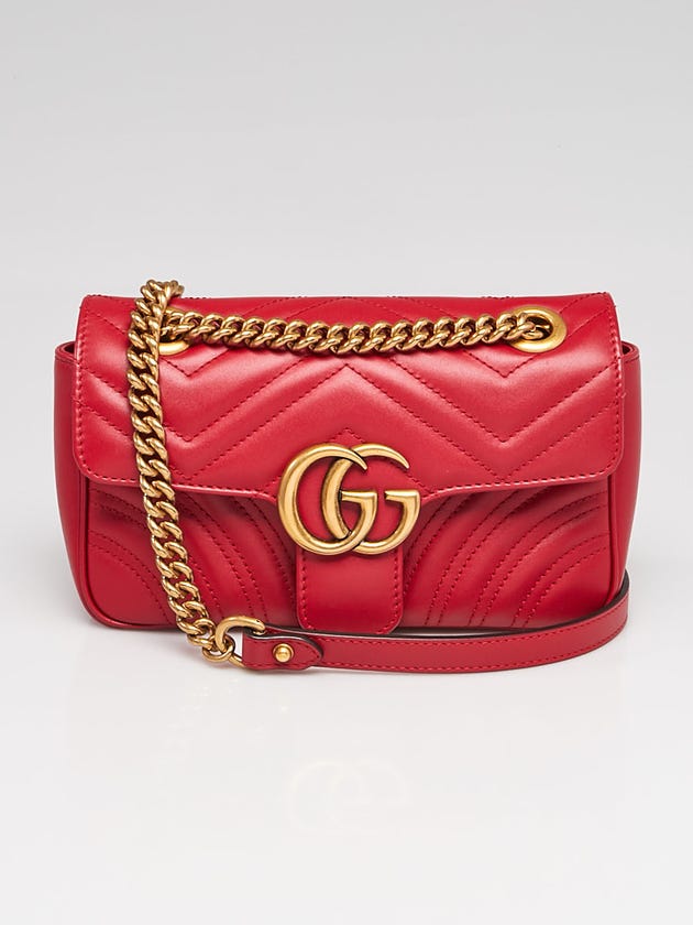 Gucci GG Marmont small shoulder bag hibiscus red chevron quilted leather 2025
