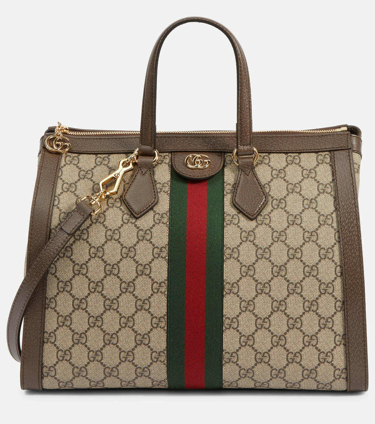 Gucci Ophidia GG medium tote GG supreme canvas brown leather trim 2025