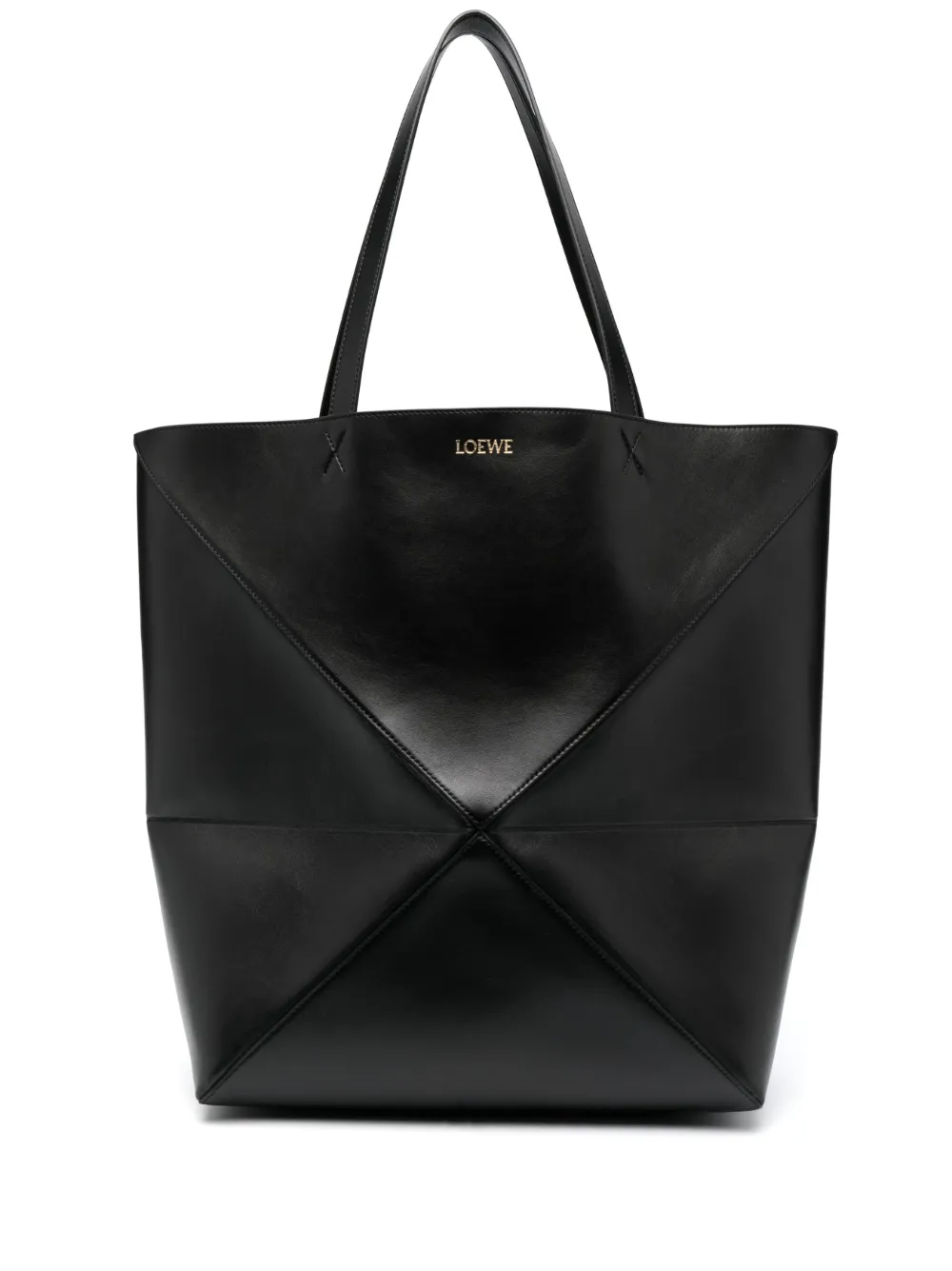 Loewe Puzzle Fold Tote black leather structured travel tote 2024