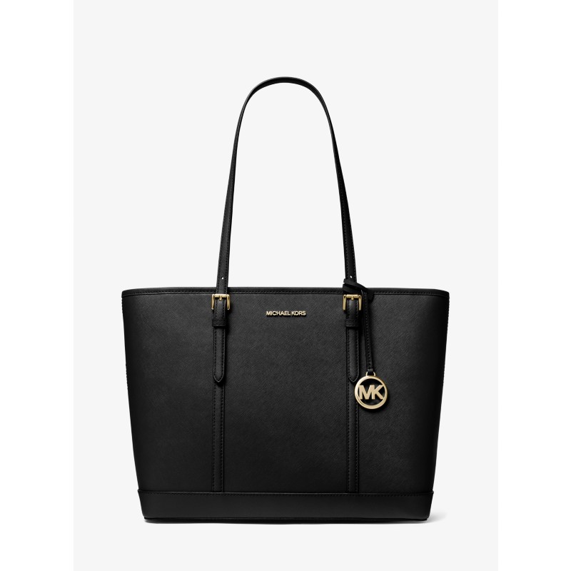 Michael Kors Jet Set Travel Tote black leather gold hardware 2025