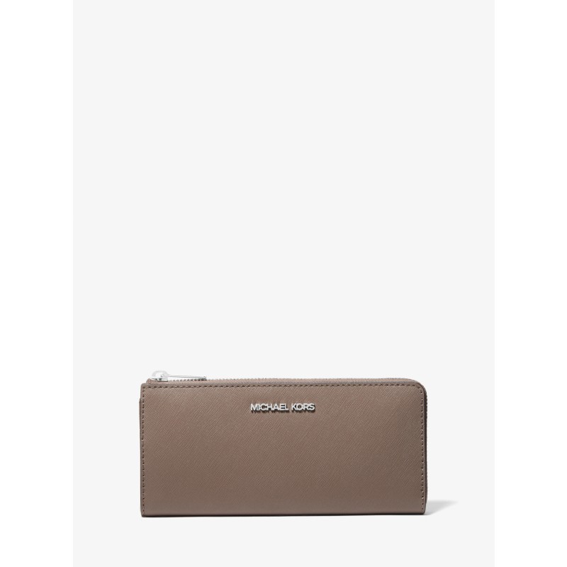 Michael Kors Jet Set Travel Wallet brown saffiano leather gold MK logo 2026