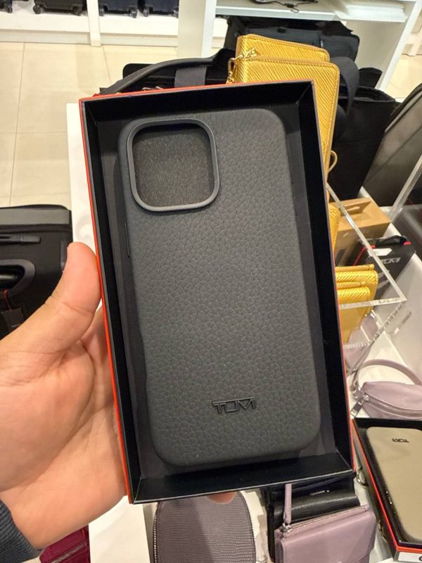 TUMI Leather MagSafe iPhone 16 Pro Max Case Black actual stock front box