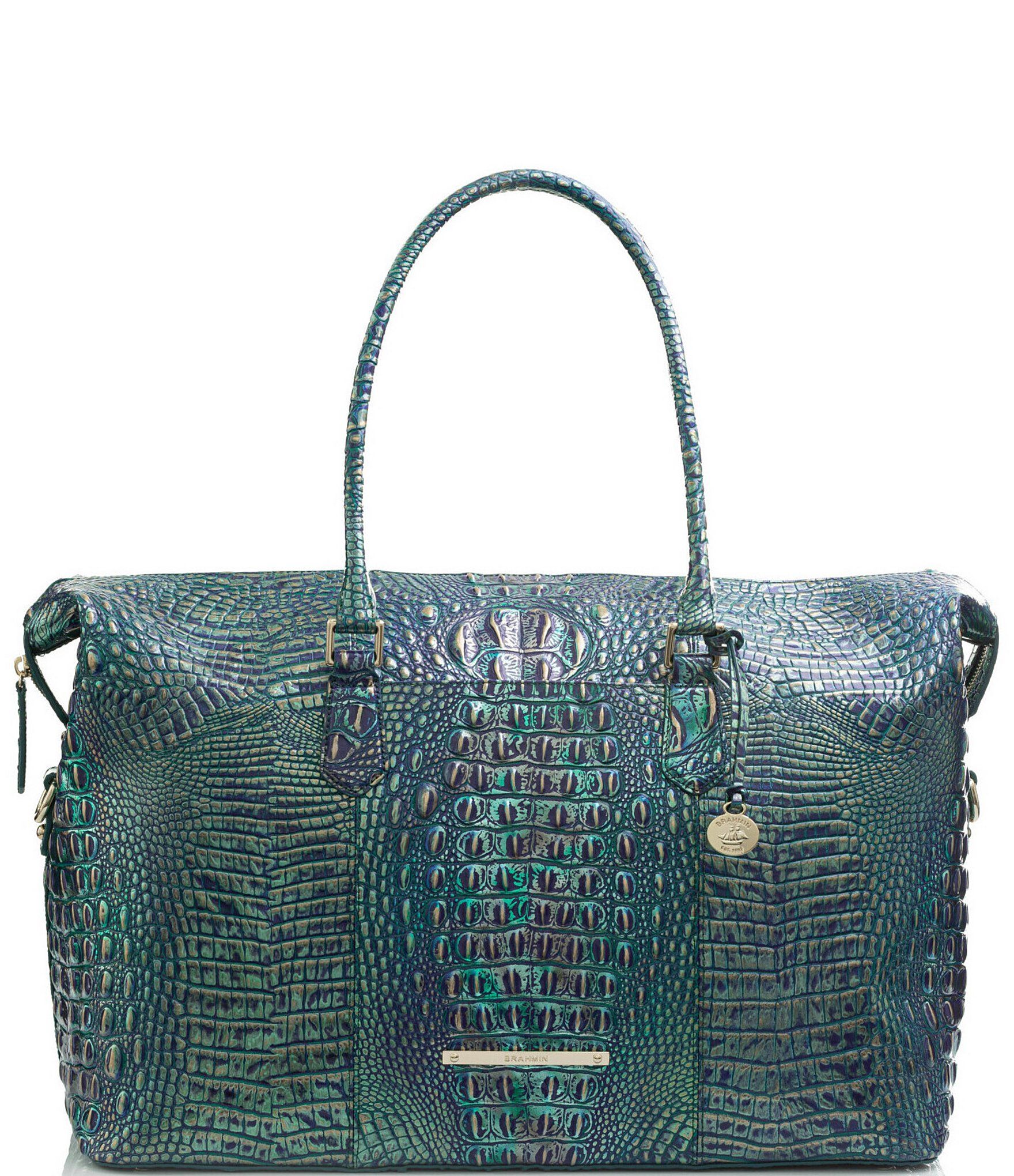 Brahmin Duxbury satchel Jadeite Melbourne green croc-embossed leather 2026