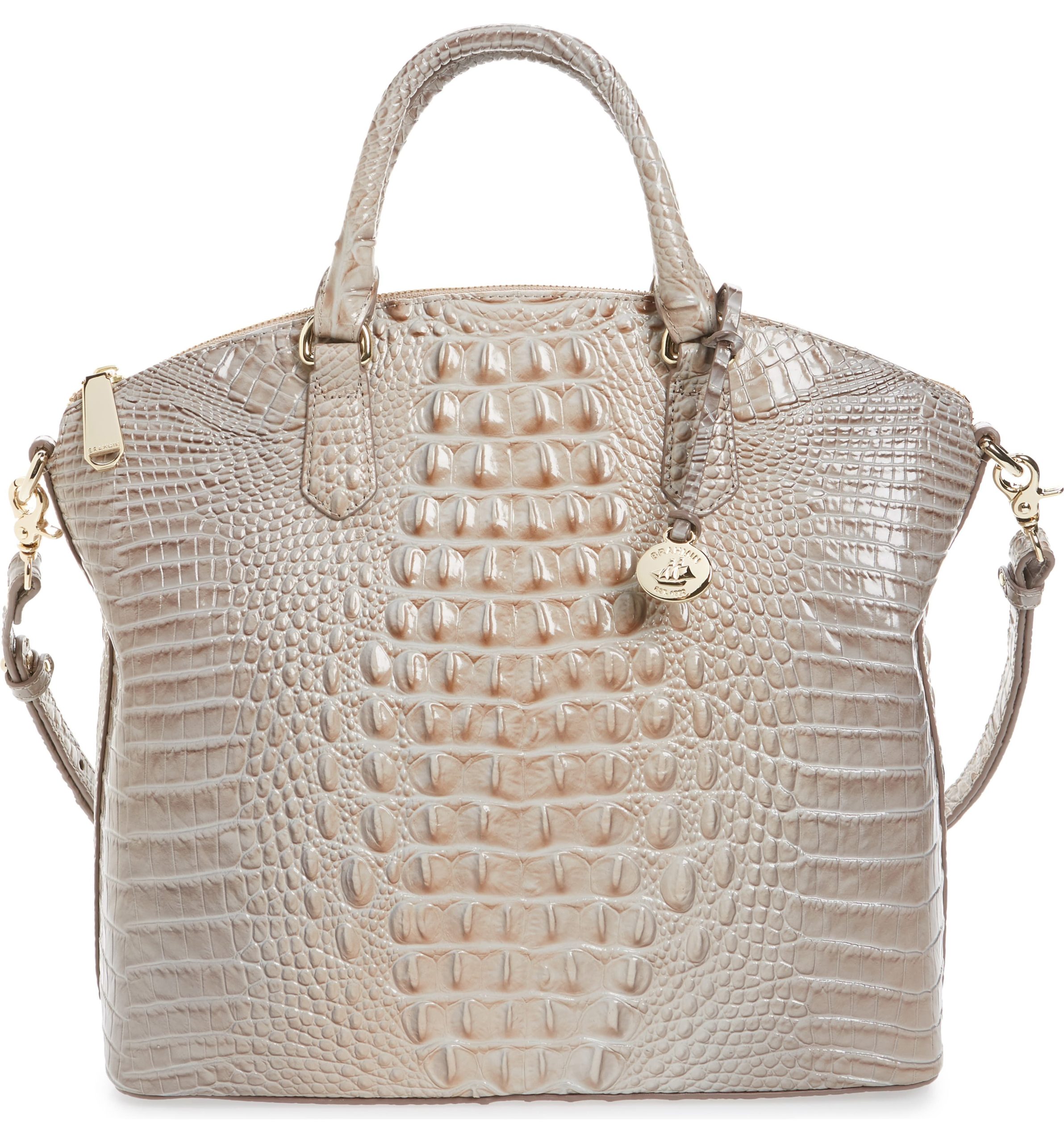 Brahmin Duxbury satchel Tiramisu Melbourne warm brown croc-embossed leather 2026
