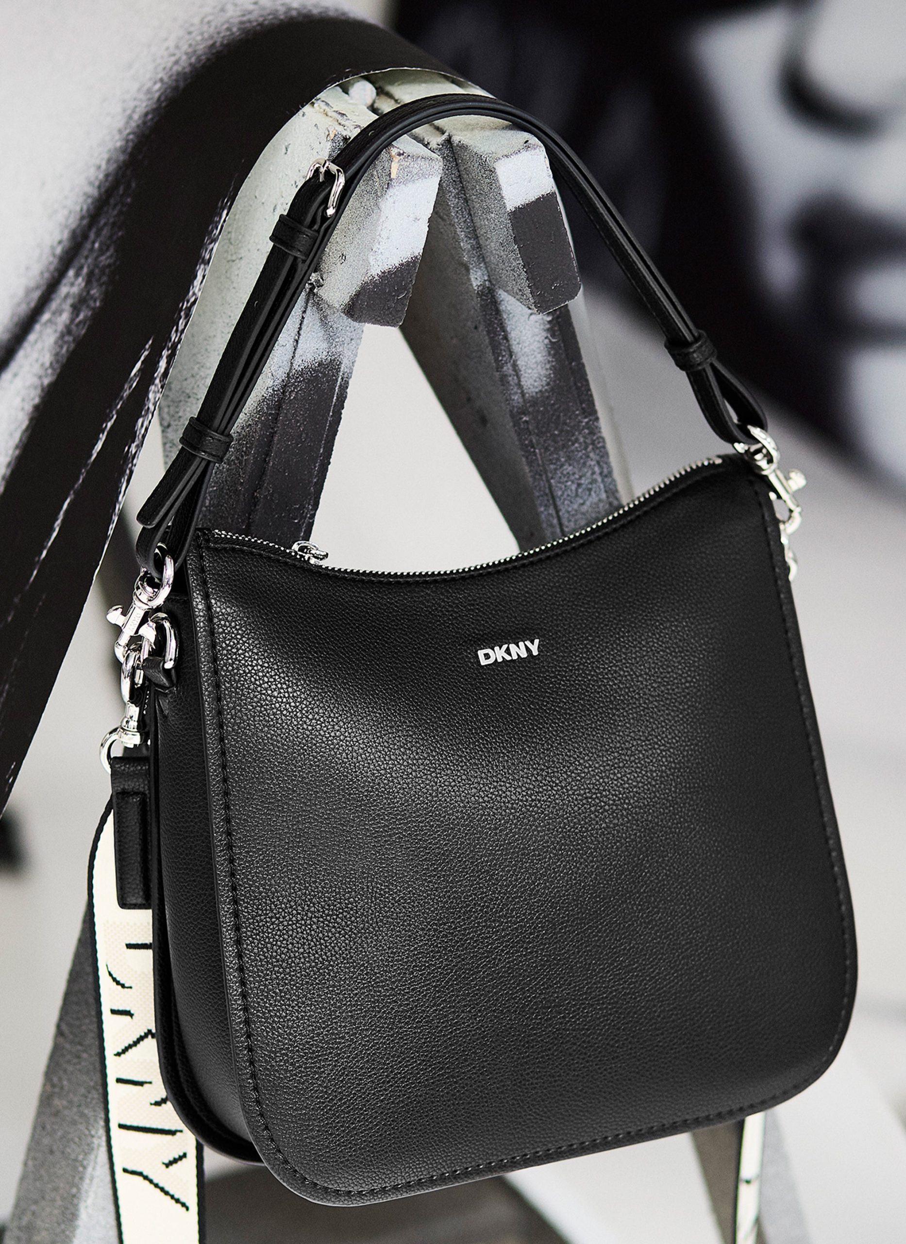 DKNY Tiana Shoulder Bag black silver hardware 2026