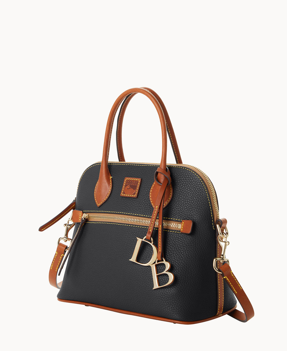 Dooney Bourke Pebble Grain Leather Domed Satchel cognac black taupe