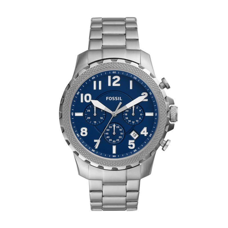 Fossil Machine Chronograph blue dial stainless steel bracelet watch bold