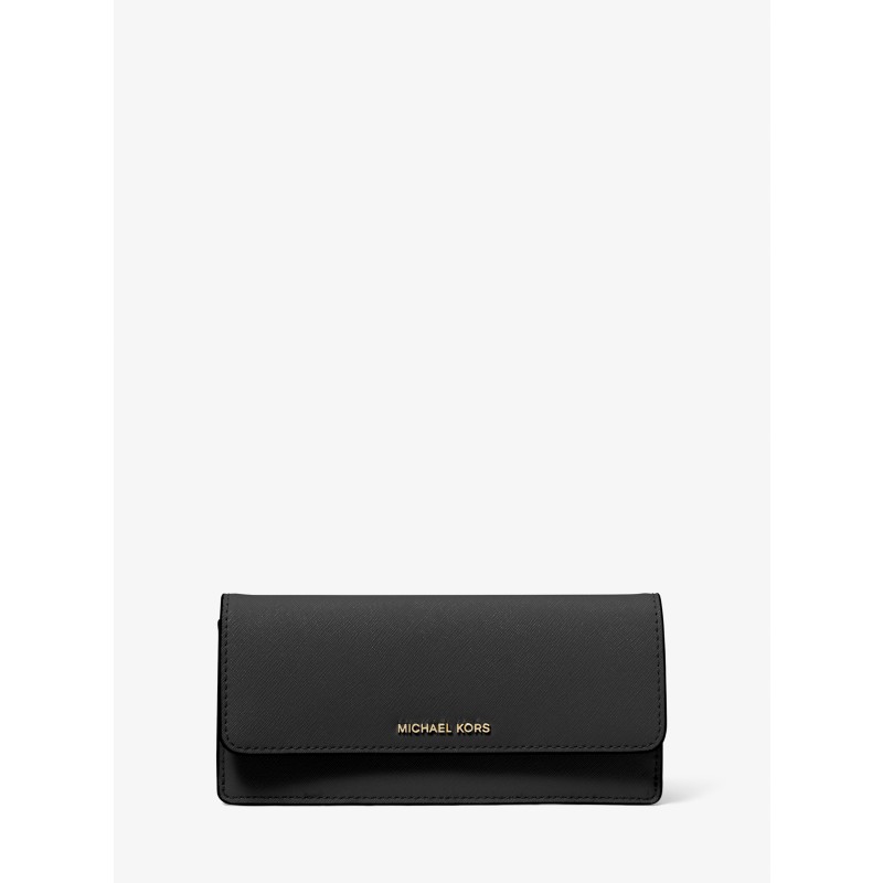 Michael Kors Jet Set Travel Slim Wallet black saffiano leather gold MK logo 2026