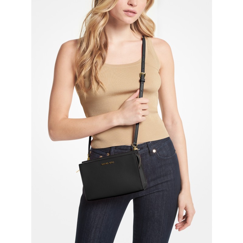 Michael Kors Piper Small Crossbody saffiano leather black gold hardware 2025