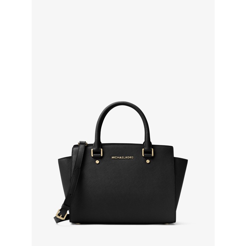 Michael Kors Selma medium satchel black leather 2025
