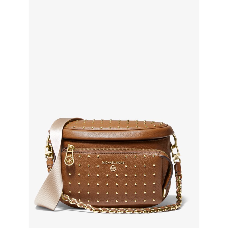 Michael Kors Slater Mini Messenger Crossbody pebbled leather brown tan