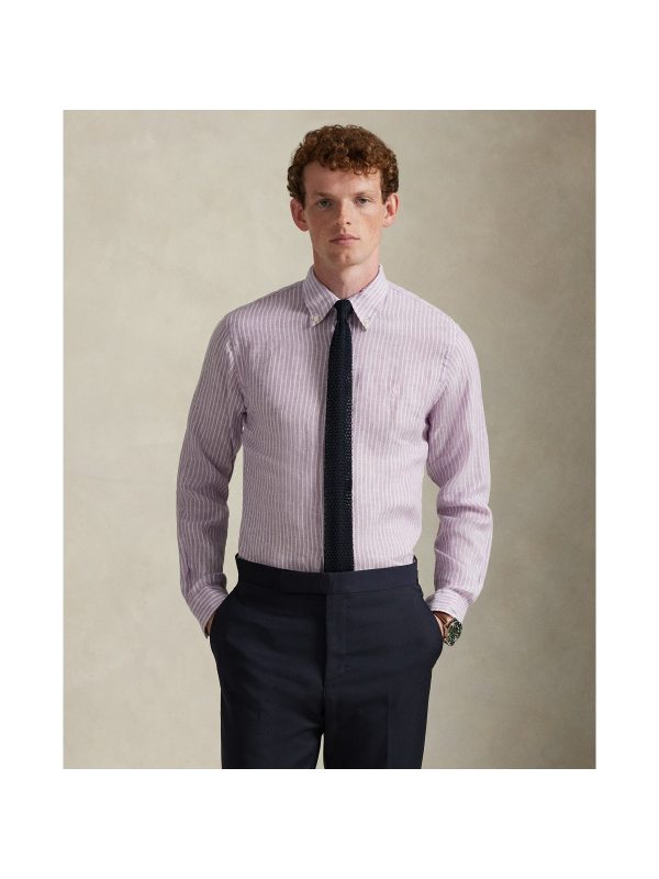 Polo Ralph Lauren Classic Fit Striped Linen Shirt in Lavender White