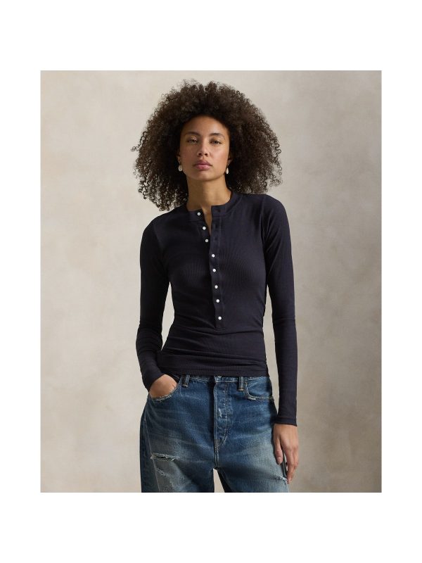 Polo Ralph Lauren Ribbed Crepe Henley Shirt in Atlantic