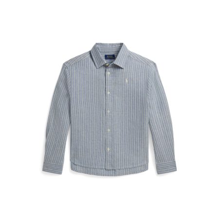 Polo Ralph Lauren Striped Linen-Cotton Boxy Shirt in Blue/Cream