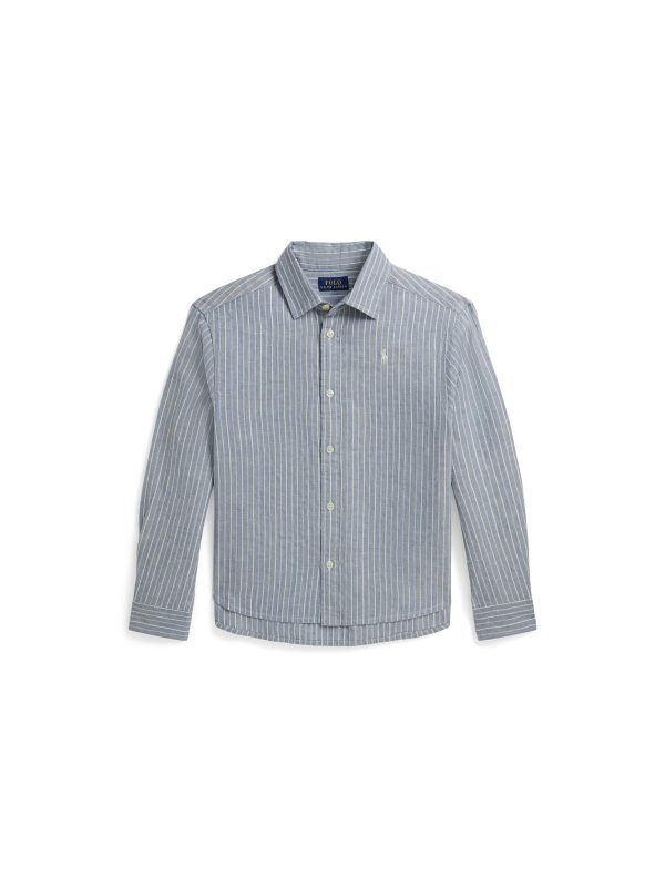 Polo Ralph Lauren Striped Linen-Cotton Boxy Shirt in Blue/Cream