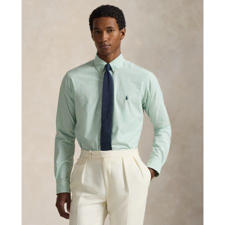 Polo Ralph Lauren Slim Fit Gingham Stretch Poplin Shirt in Essex Green White