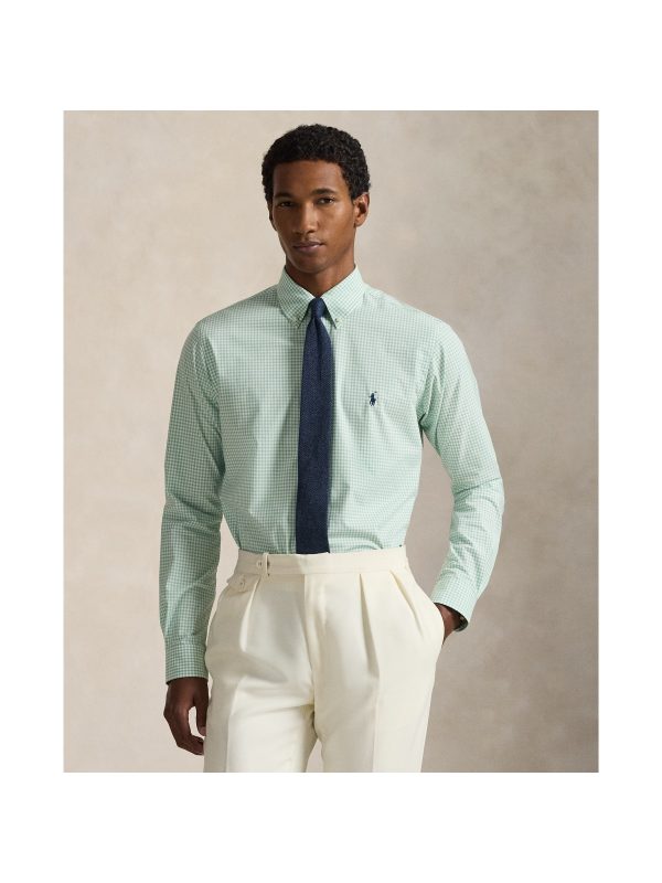 Polo Ralph Lauren Slim Fit Gingham Stretch Poplin Shirt in Essex Green White
