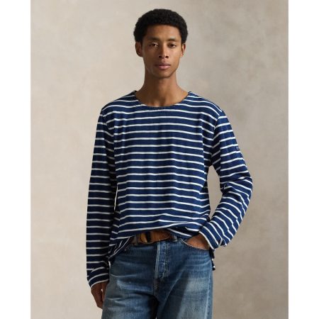 Polo Ralph Lauren Classic Fit Striped Jersey T-Shirt in Dark Indigo/Greige