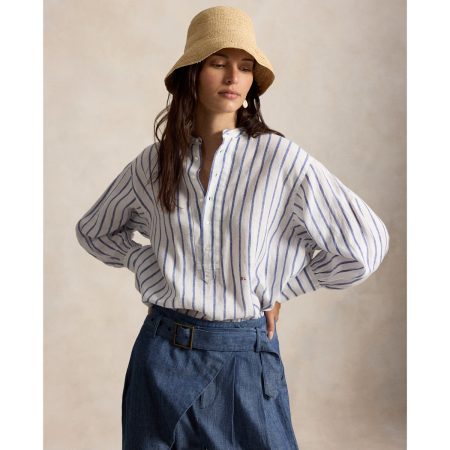 Polo Ralph Lauren Striped Linen Shirt in White Royal