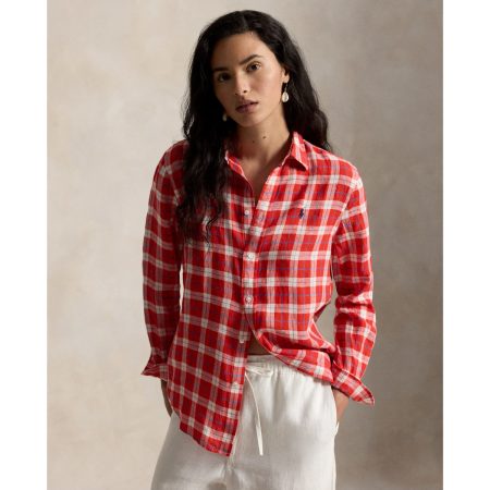 Polo Ralph Lauren Classic Fit Plaid Linen Shirt in Red White Blue Multi
