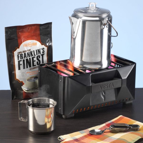 InstaFire VESTA compact off-grid heater and stove angle view
