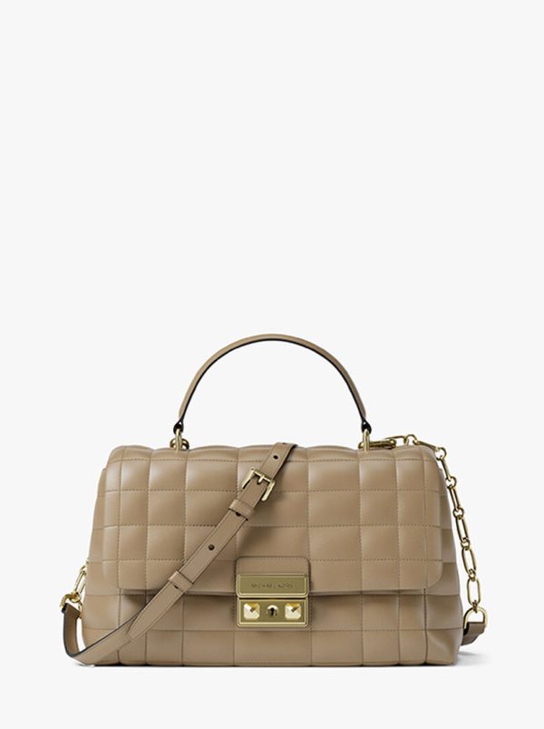 Michael Kors Tribeca Medium Quilted Leather Satchel in Husk