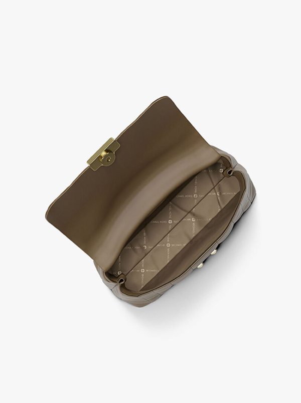 Michael Kors Tribeca Medium Quilted Leather Satchel in Husk
