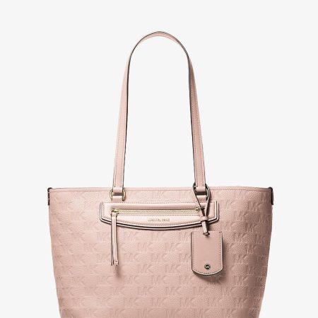 Michael Kors Jet Set Travel Medium Logo Embossed Leather Tote Bag Soft Pink - Preorder