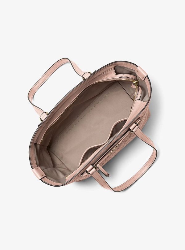 Michael Kors Jet Set Travel Medium Logo Embossed Leather Tote Bag Soft Pink - Preorder