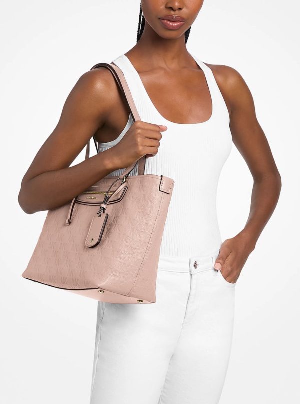 Michael Kors Jet Set Travel Medium Logo Embossed Leather Tote Bag Soft Pink - Preorder