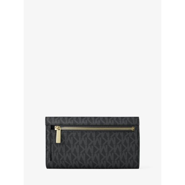 Michael Kors Jet Set Large Black Signature Logo Tri-Fold Wallet back view