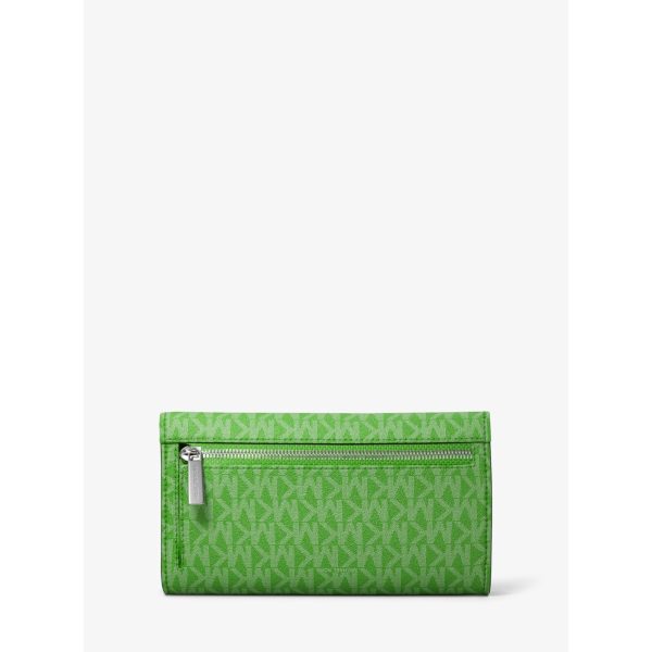 Michael Kors Jet Set Large Lime Signature Logo Tri-Fold Wallet back view