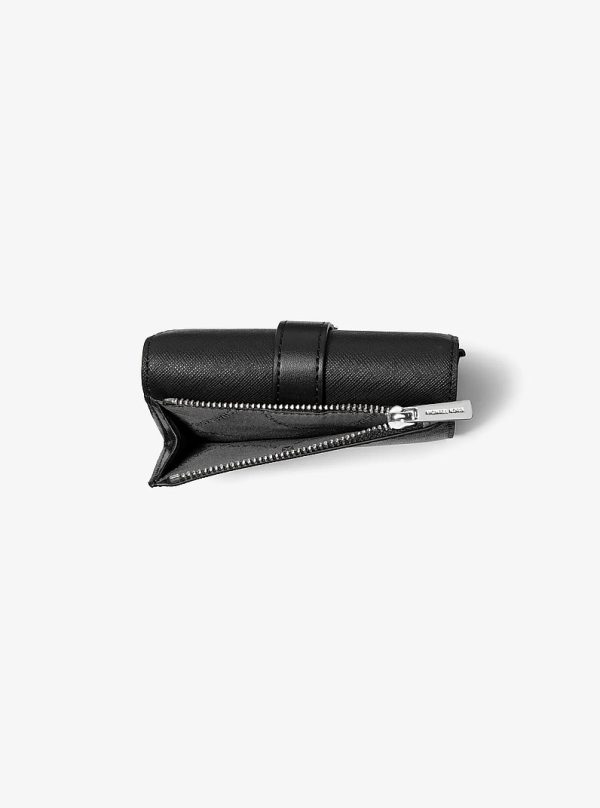 Michael Kors Greenwich Medium Leather Trifold Wallet Black detail