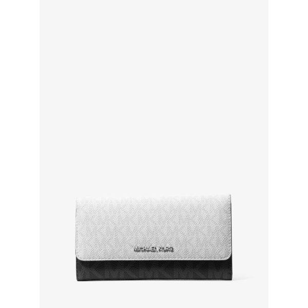 Michael Kors Jet Set Travel Optic White Multi Signature Logo Tri-Fold Wallet front view
