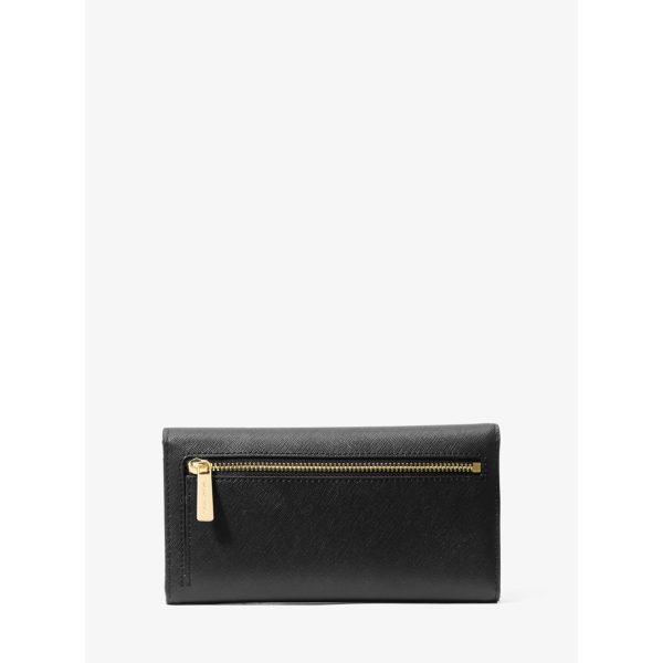 Michael Kors Jet Set Travel Black Crossgrain Leather Tri-Fold Wallet back view