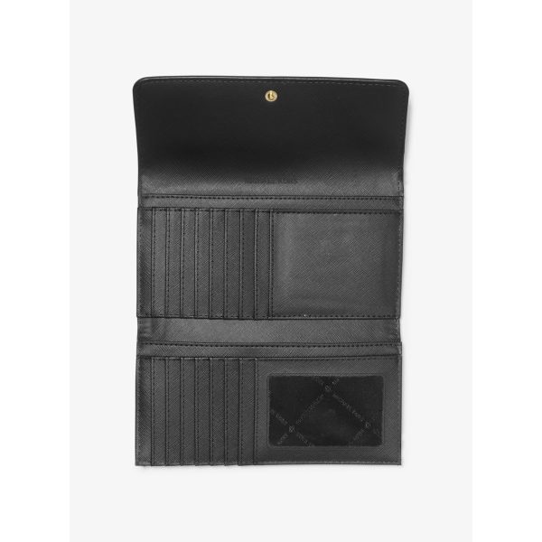 Michael Kors Jet Set Travel Black Crossgrain Leather Tri-Fold Wallet interior view