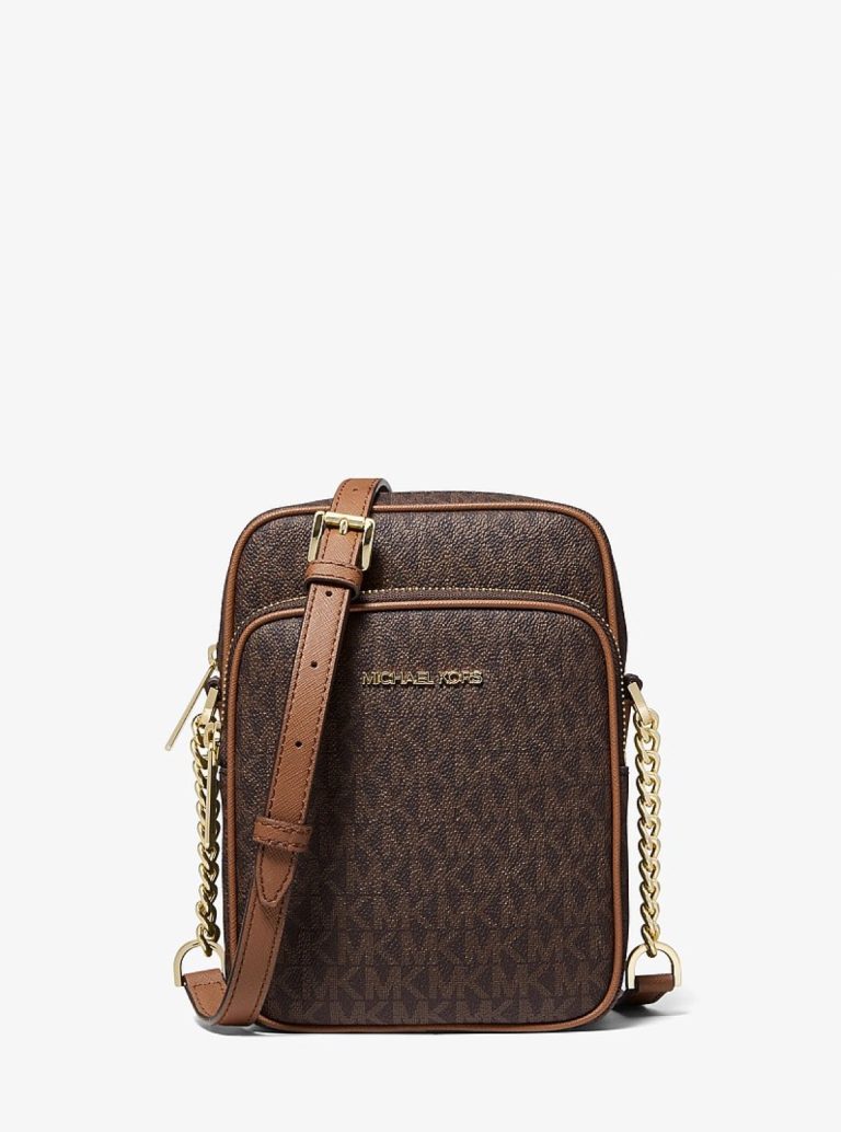 Michael Kors Jet Set Travel Medium Logo Embossed Suede Duffel Crossbody Bag