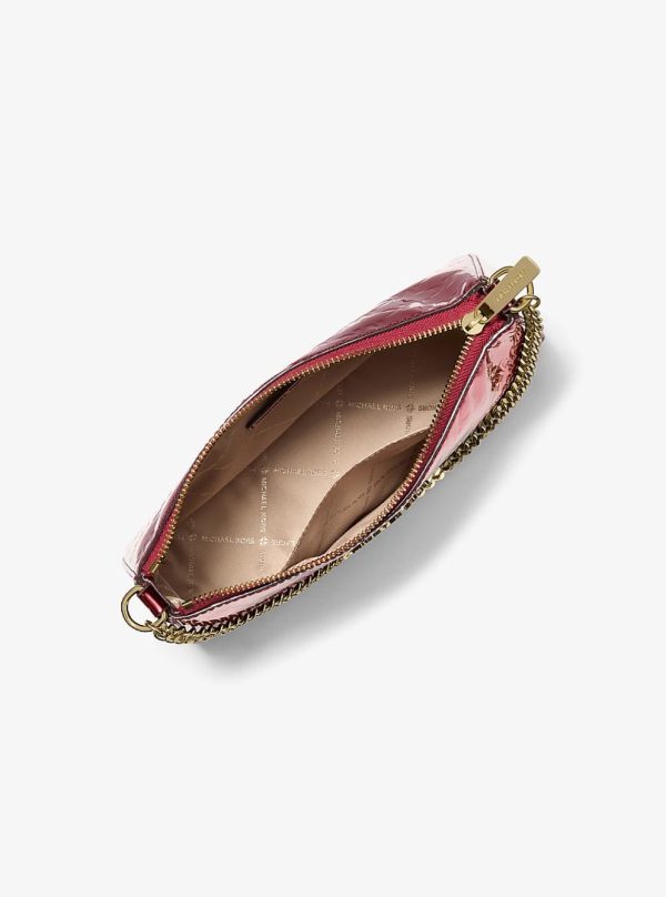 Michael Kors Jet Set Medium Metallic Logo Debossed Pochette and Card Case Gift Set Cherry - Preorder