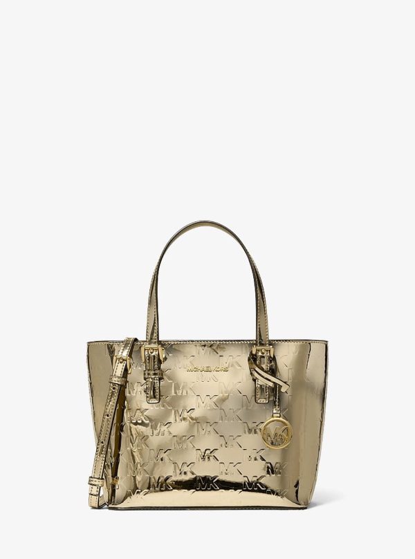 Michael Kors Jet Set Extra-Small Metallic Logo Debossed Convertible Tote Bag Pale Gold - Preorder