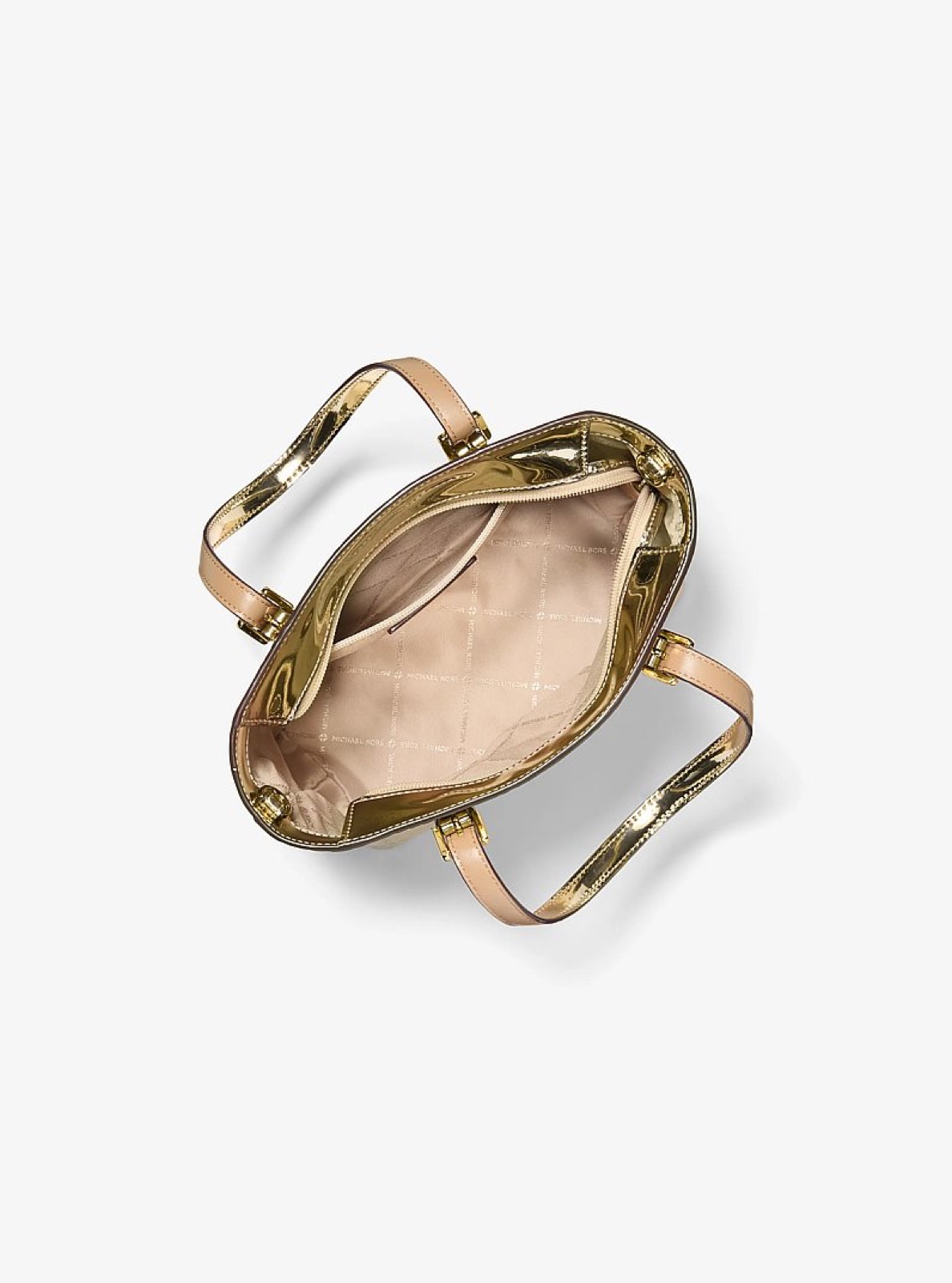 Michael Kors Jet Set Extra-Small Metallic Logo Debossed Convertible Tote Bag Pale Gold - Preorder - Image 2