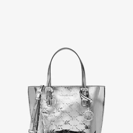 Michael Kors Jet Set Extra-Small Patent Logo Debossed Convertible Tote Bag Silver - Preorder