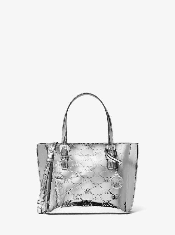 Michael Kors Jet Set Extra-Small Patent Logo Debossed Convertible Tote Bag Silver - Preorder