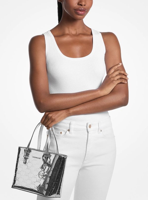 Michael Kors Jet Set Extra-Small Patent Logo Debossed Convertible Tote Bag Silver - Preorder