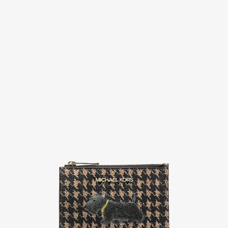 Michael Kors Jet Set Travel Small Printed Houndstooth Print Coin Pouch Black/camel - Preorder
