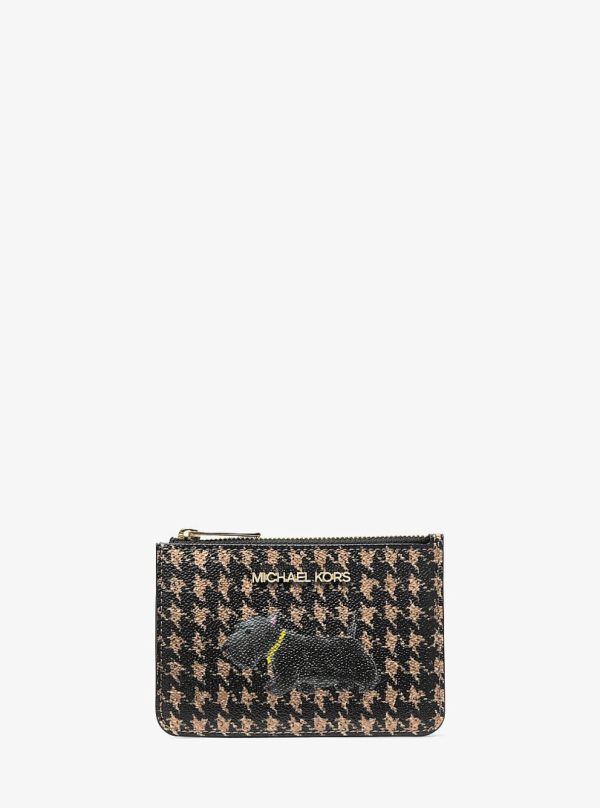 Michael Kors Jet Set Travel Small Printed Houndstooth Print Coin Pouch Black/camel - Preorder